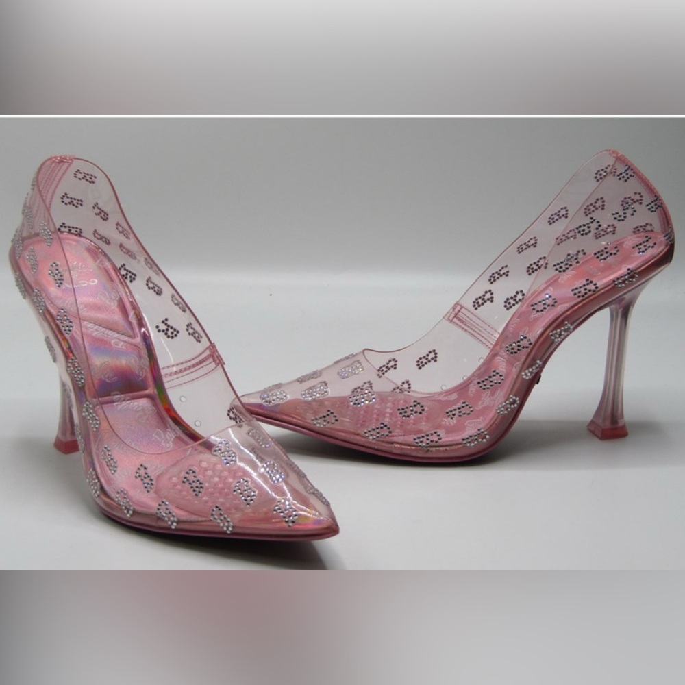 Barbie x ALDO Pink Clear PVC Rhinestone Heels, Size: 8.5 [E170]